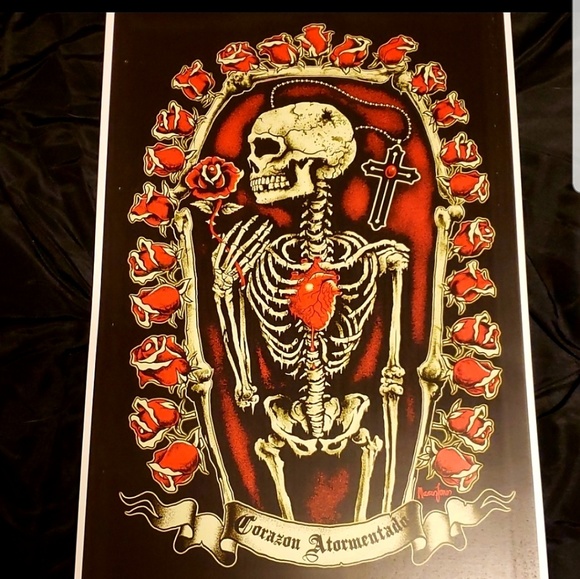Too Fast Corazon Atormeutada Skeleton Roses 11"x17" Tattoo Lithograph Art Print - Picture 2 of 5